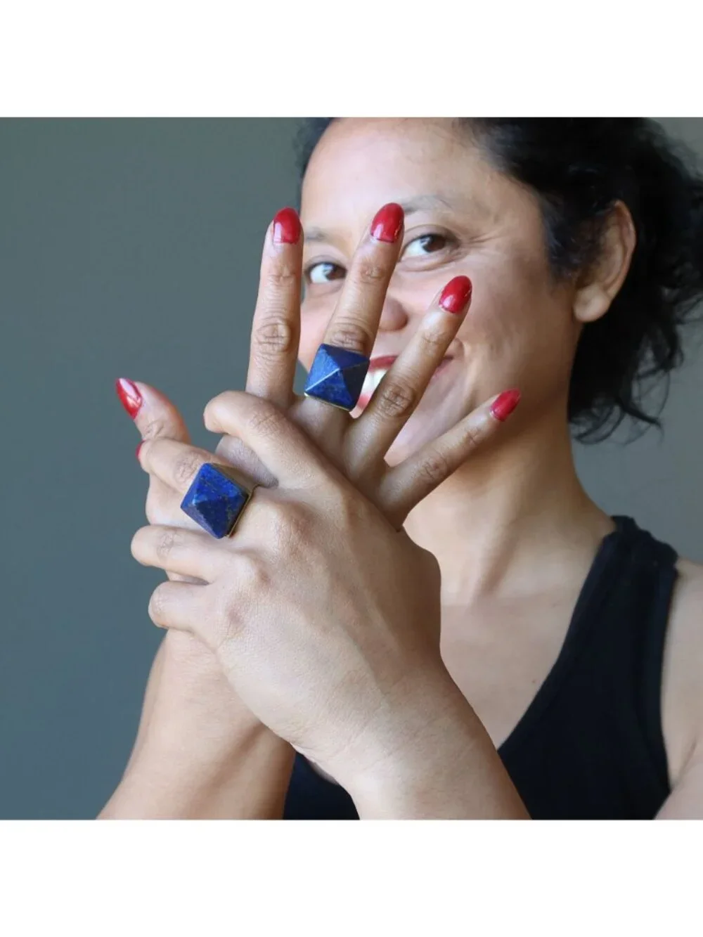 Lapis Lazuli Ring Blue Pharaoh Pyramid Gem Bronze Adjustable Size 5 to 8 Jewelry